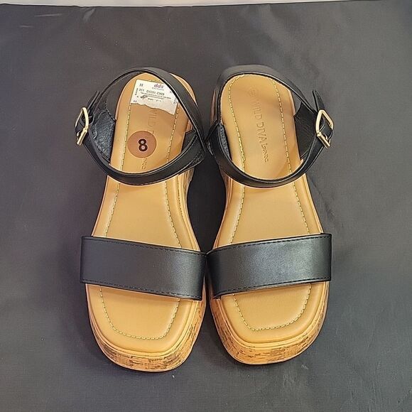 BRAND NEW WILD DIVA LOUNGS MINIMALIST ANKLE STRAP CORK PLASFORM SANDAL - Picture 3 of 16